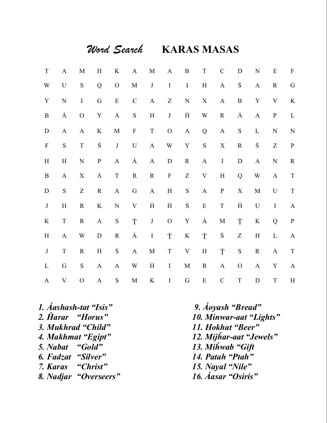 Word Search KARAS MASAS